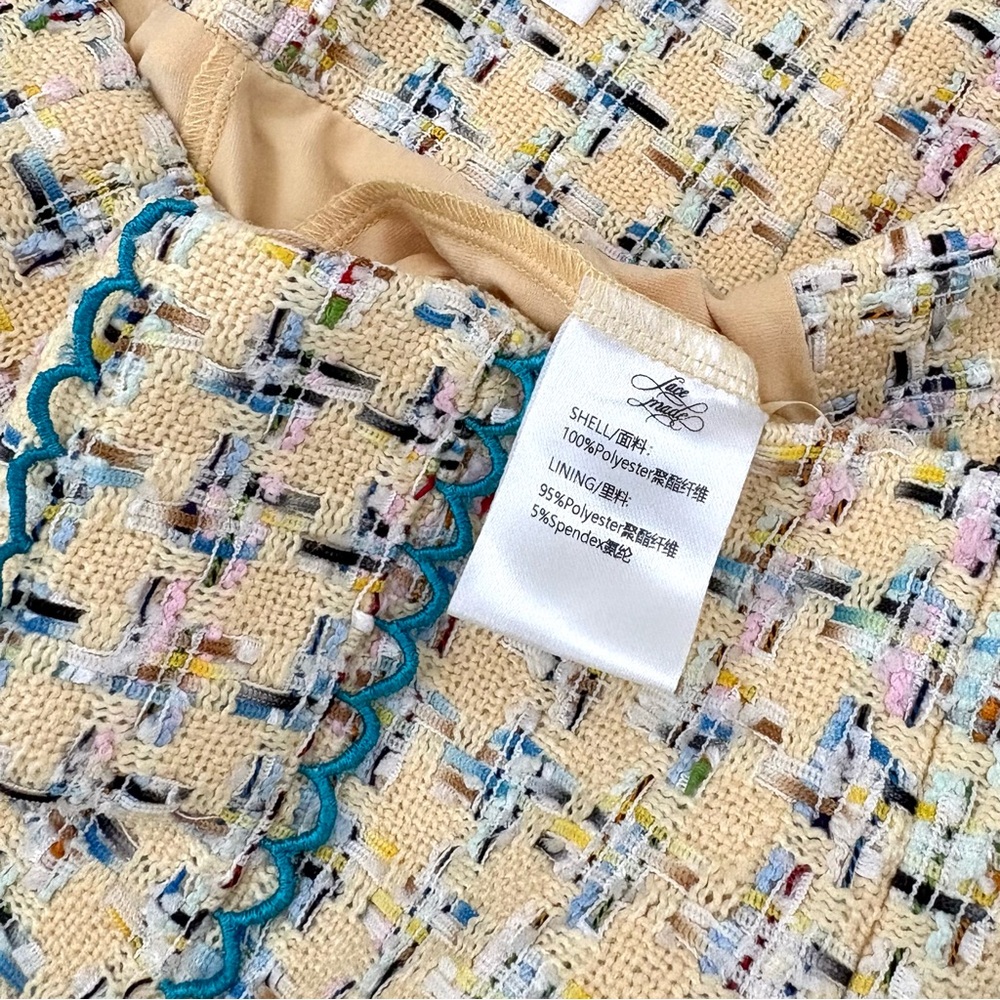LACEMADE Yellow Tweed Mini Skirt with Teal Trim - Picture 7 of 7
